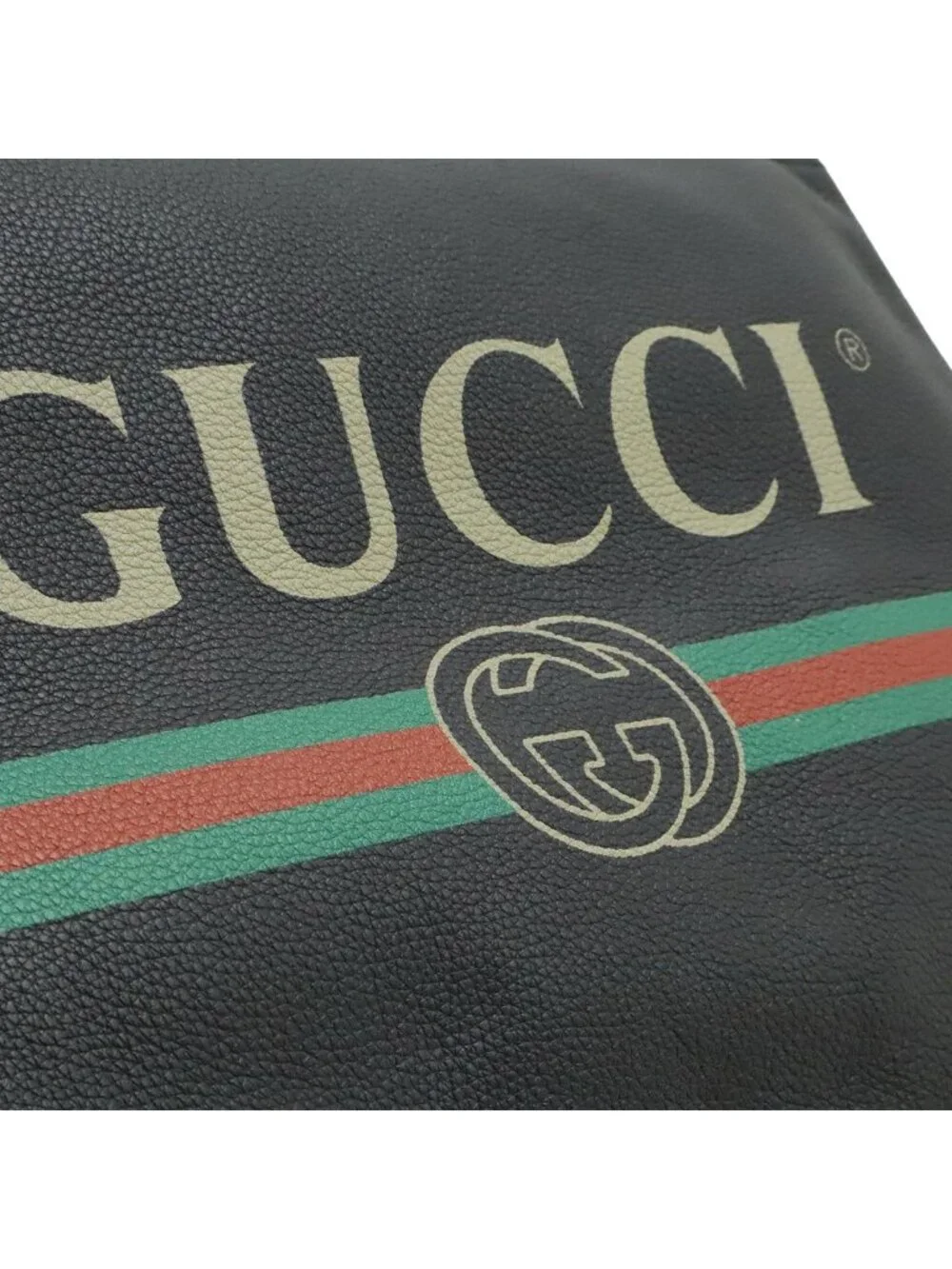 Gucci Print Logo Portfolio Clutch Leather Black Green
